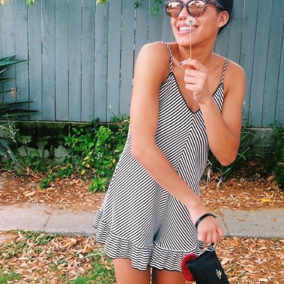 Stripe Knit Ruffle Romper - Picture 3 of 9